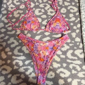 Floral Pink and Orange Bikini Set
